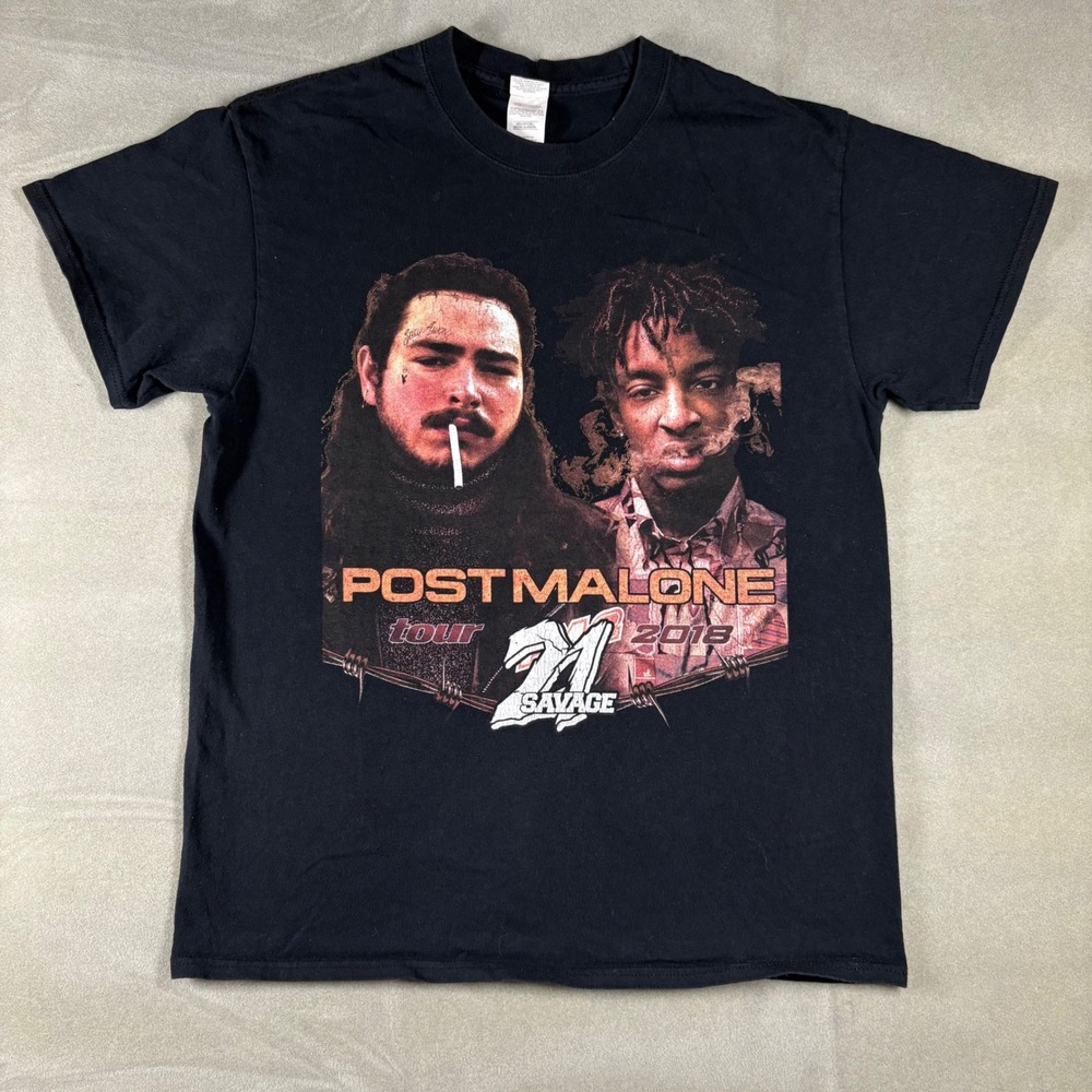Post Malone 21 Savage 2018 Tour Shirt Mens Medium Black Beerbongs Bentleys Rap